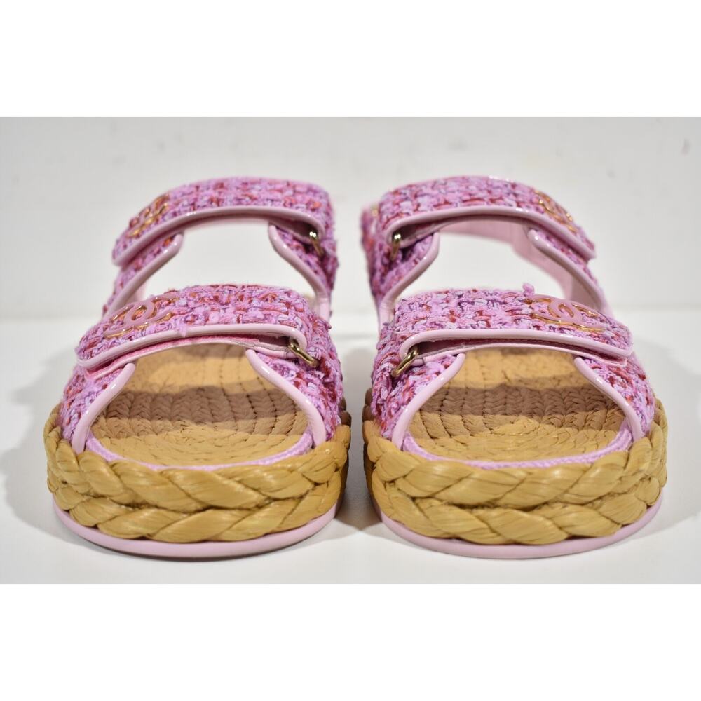 Chanel 22P Pink Purple Tweed Braid CC Logo Mule Slide Flat Teva Dad Sandal 42 - Picture 5 of 12